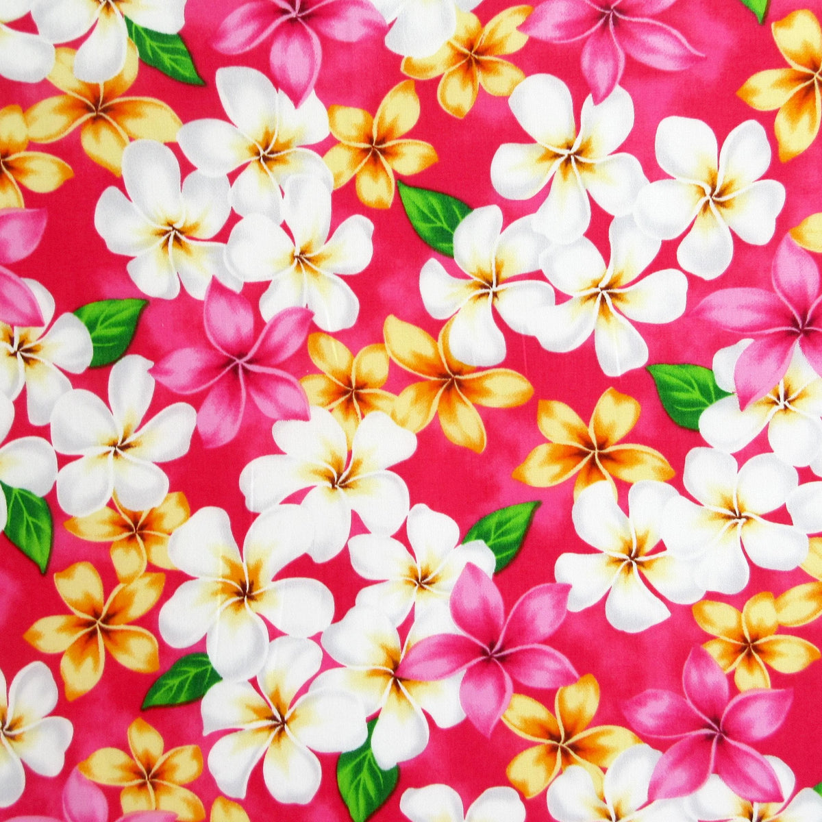 Floral Fabric, Pacific Plumeria Bouquet on Pink, Tropical Hawaiian, By the Half or Full Yard