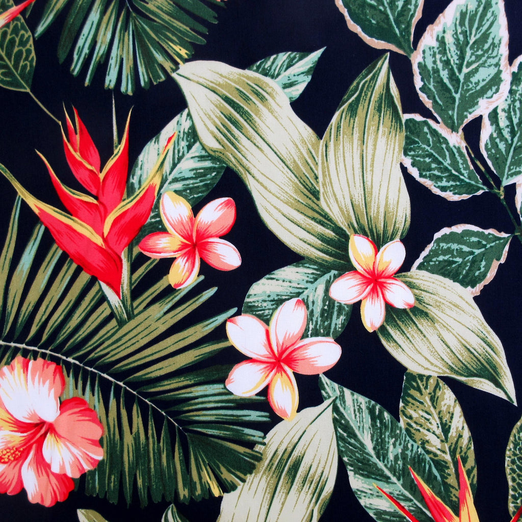 Fabric, Tropical Blossom Paradise on Navy Blue, Hawaiian Floral, By the Yard