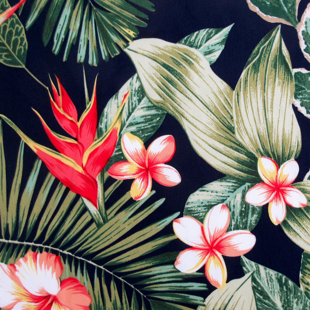 Fabric, Tropical Blossom Paradise on Navy Blue, Hawaiian Floral, By the Yard