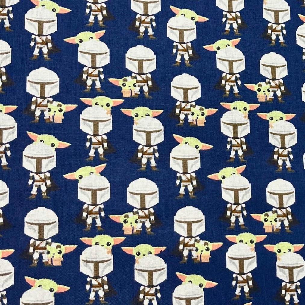 Mandalorian Fabric, Mando and Grogu on Blue by Camelot Fabrics, By the Half and Full Yard