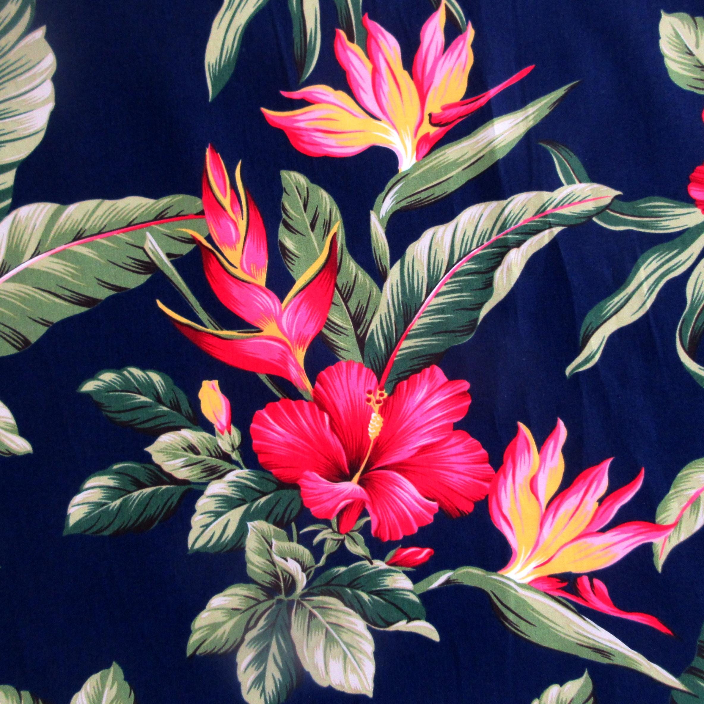 Tropical Fabric, Makai Hibiscus Floral on Navy Blue, By the Half or Full Yard