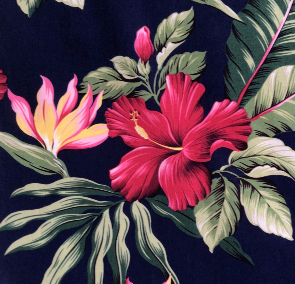 Tropical Fabric, Makai Hibiscus Floral on Navy Blue, By the Half or Full Yard