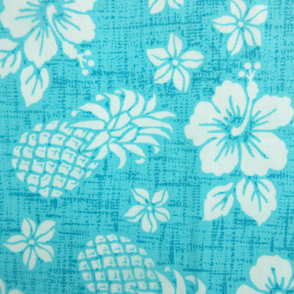 Hawaii Fabric, Aloha Pineapple Floral in Turquoise, Tropical Hawaiian, By the Half or Full Yard