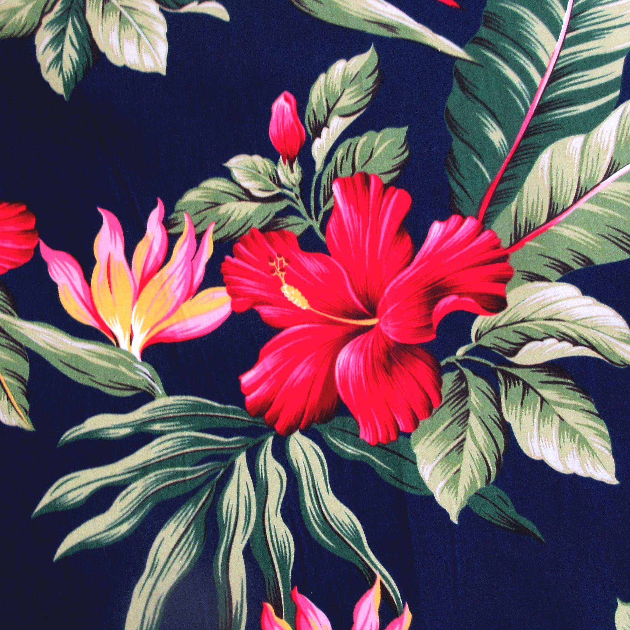 Tropical Fabric, Makai Hibiscus Floral on Navy Blue, By the Half or Full Yard