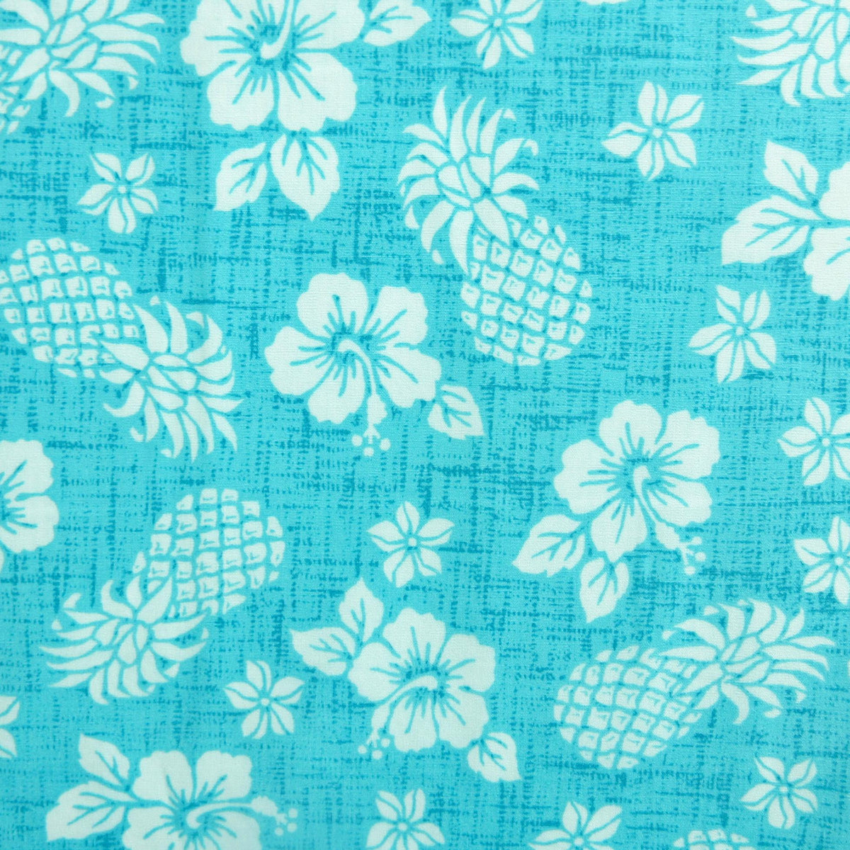 Hawaii Fabric, Aloha Pineapple Floral in Turquoise, Tropical Hawaiian, By the Half or Full Yard