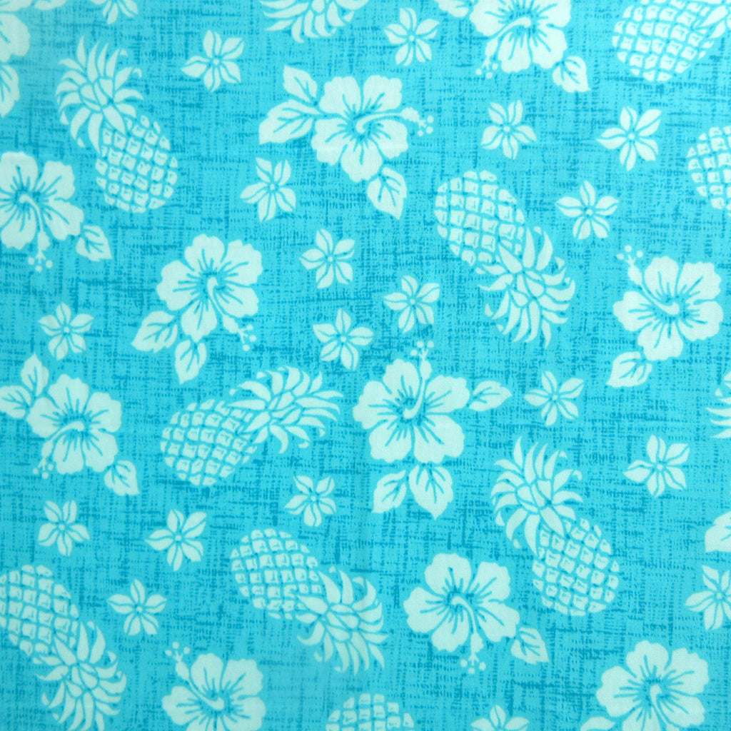 Hawaii Fabric, Aloha Pineapple Floral in Turquoise, Tropical Hawaiian, By the Half or Full Yard