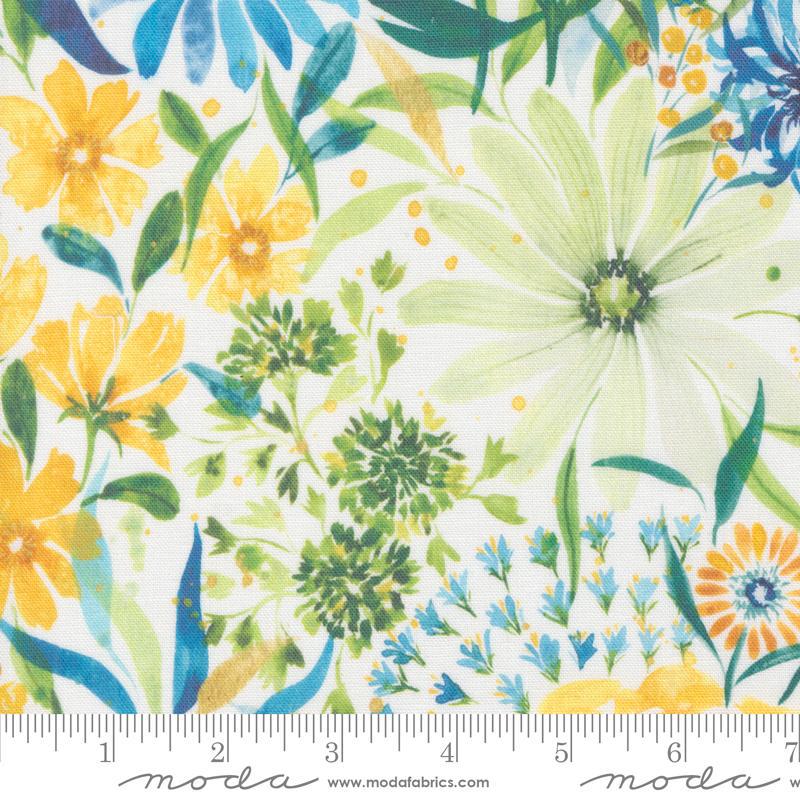 CANVAS Fabric, Sunshine Blue Skies Floral on Cloud White, Cotton CANVAS by Moda, By the Half or Full Yard