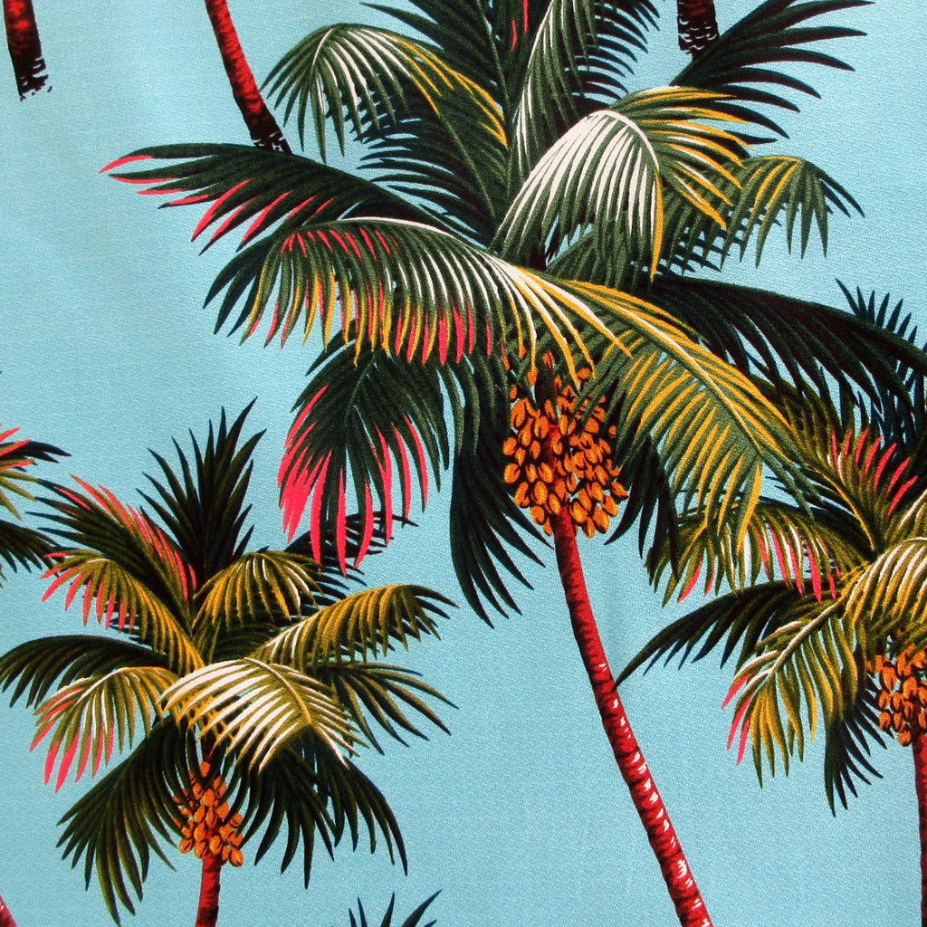 BARKCLOTH Fabric, Palm Trees on Blue, Large Scale Hawaii Tropical, By the Yard