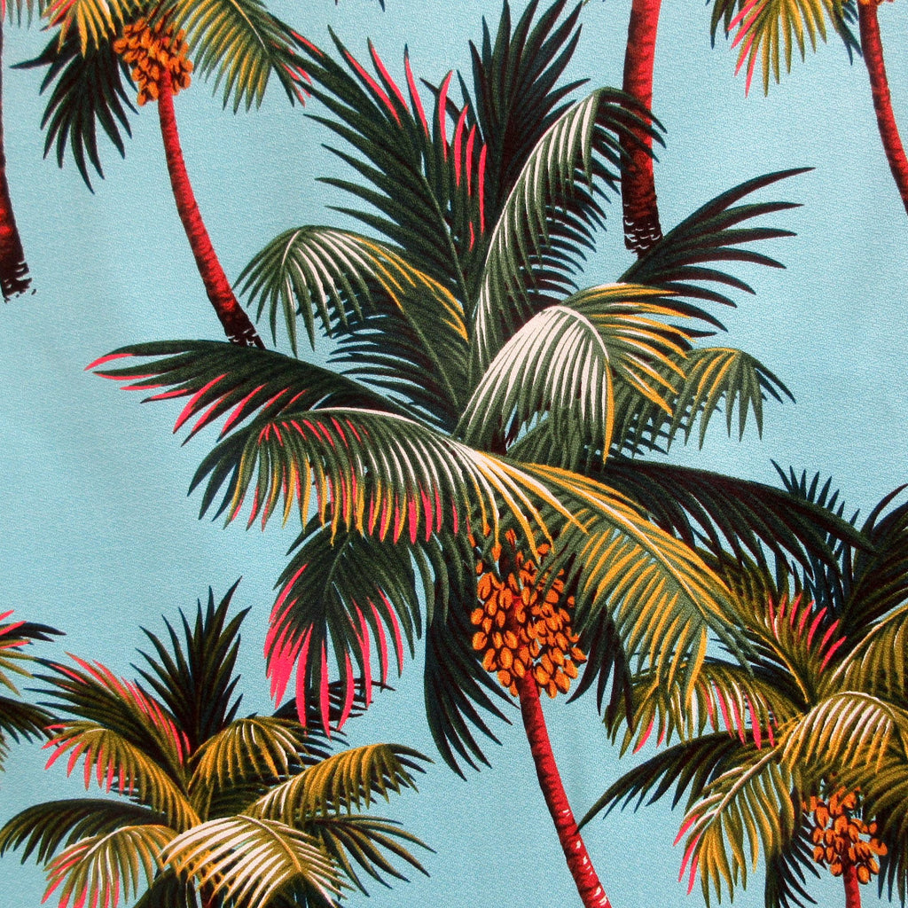 BARKCLOTH Fabric, Palm Trees on Blue, Large Scale Hawaii Tropical, By the Yard