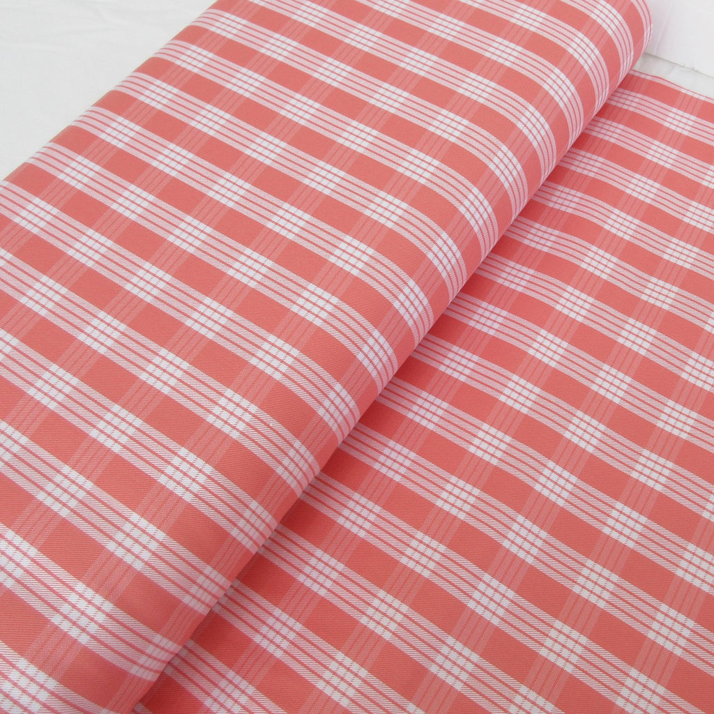 Fabric, Guava Pink Yarn Dyed Palaka Hawaiian Plaid, 100% Cotton Woven, By the Half or Full Yard