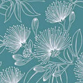 Fabric, Big Lehua Blooms on Teal, Large Scale Tropical Hawaiian, By the Half or Full Yard