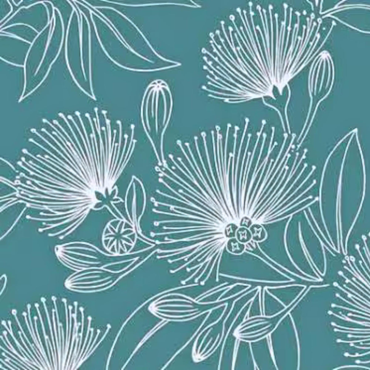 Fabric, Big Lehua Blooms on Teal, Large Scale Tropical Hawaiian, By the Half or Full Yard