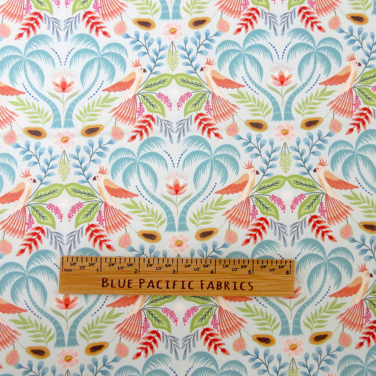 Tropical Fabric, Soft Tropics Paradise on Aqua, Paradise by Lewis and Irene, By the Half or Full Yard
