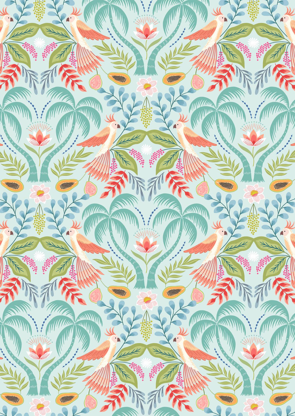 Tropical Fabric, Soft Tropics Paradise on Aqua, Paradise by Lewis and Irene, By the Half or Full Yard