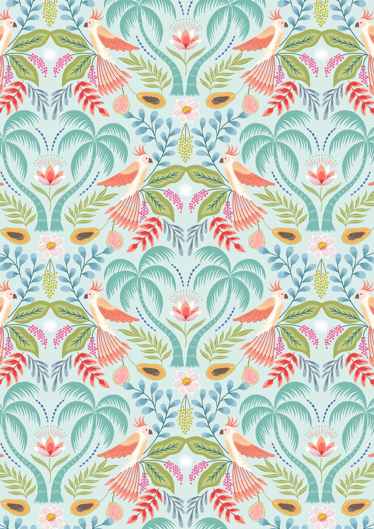 Tropical Fabric, Soft Tropics Paradise on Aqua, Paradise by Lewis and Irene, By the Half or Full Yard