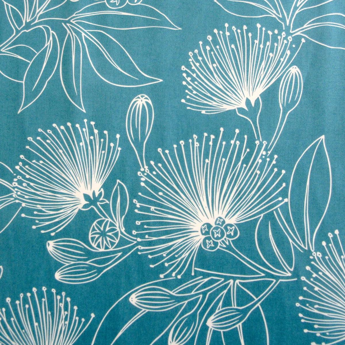 Fabric, Big Lehua Blooms on Teal, Large Scale Tropical Hawaiian, By the Half or Full Yard