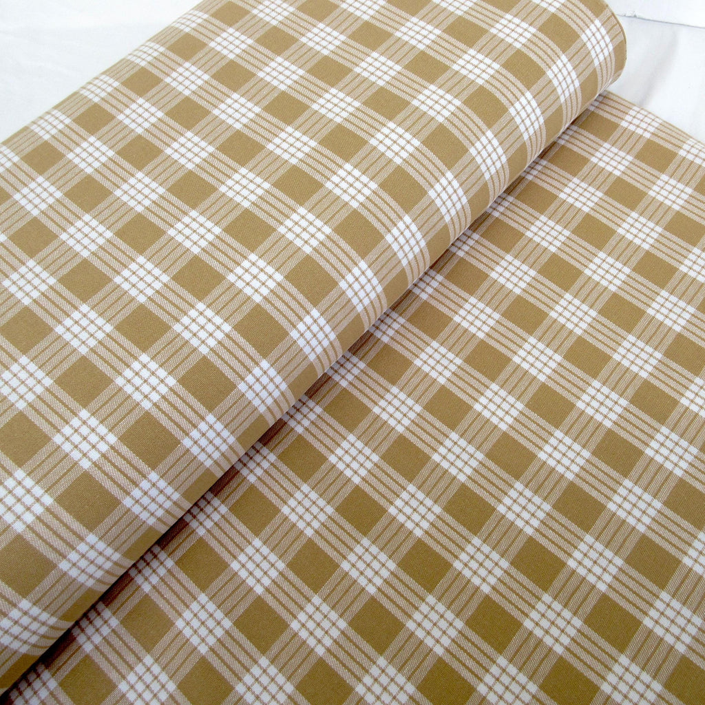 Fabric, Beige Yarn Dyed Palaka Hawaiian Plaid, 100% Cotton Woven by the Half and Full Yard