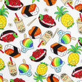 Fabric, Happy Hawaiian Snacks on White, By the Half or Full Yard