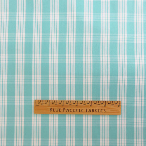 Fabric, Aqua Yarn Dyed Palaka Hawaiian Plaid, 100% Cotton Woven, By the Half or Full Yard