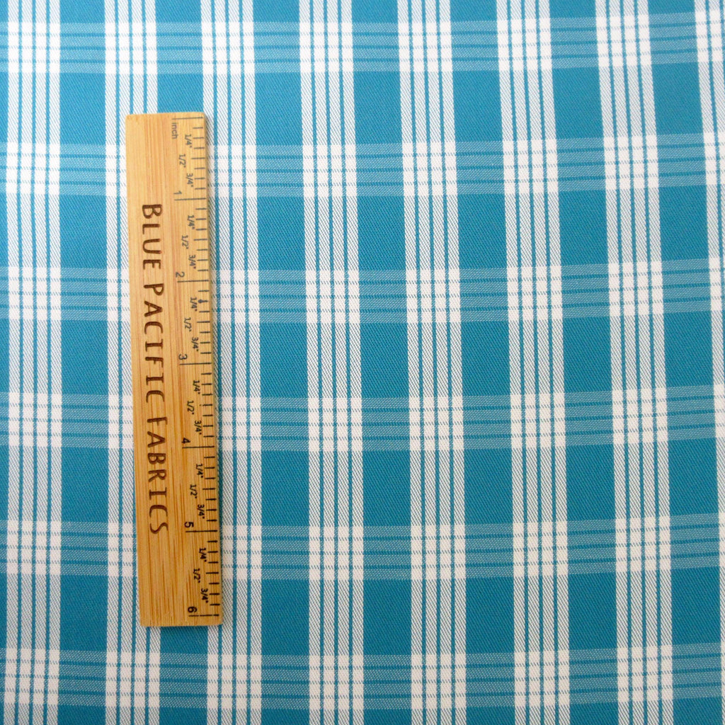 Fabric, Turquoise Yarn Dyed Palaka Hawaiian Plaid, 100% Cotton Woven, By the Half or Full Yard