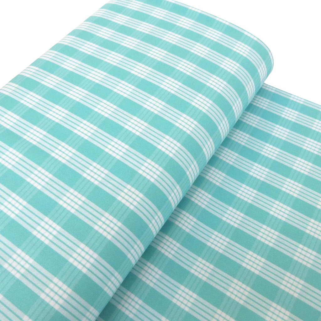 Fabric, Aqua Yarn Dyed Palaka Hawaiian Plaid, 100% Cotton Woven, By the Half or Full Yard