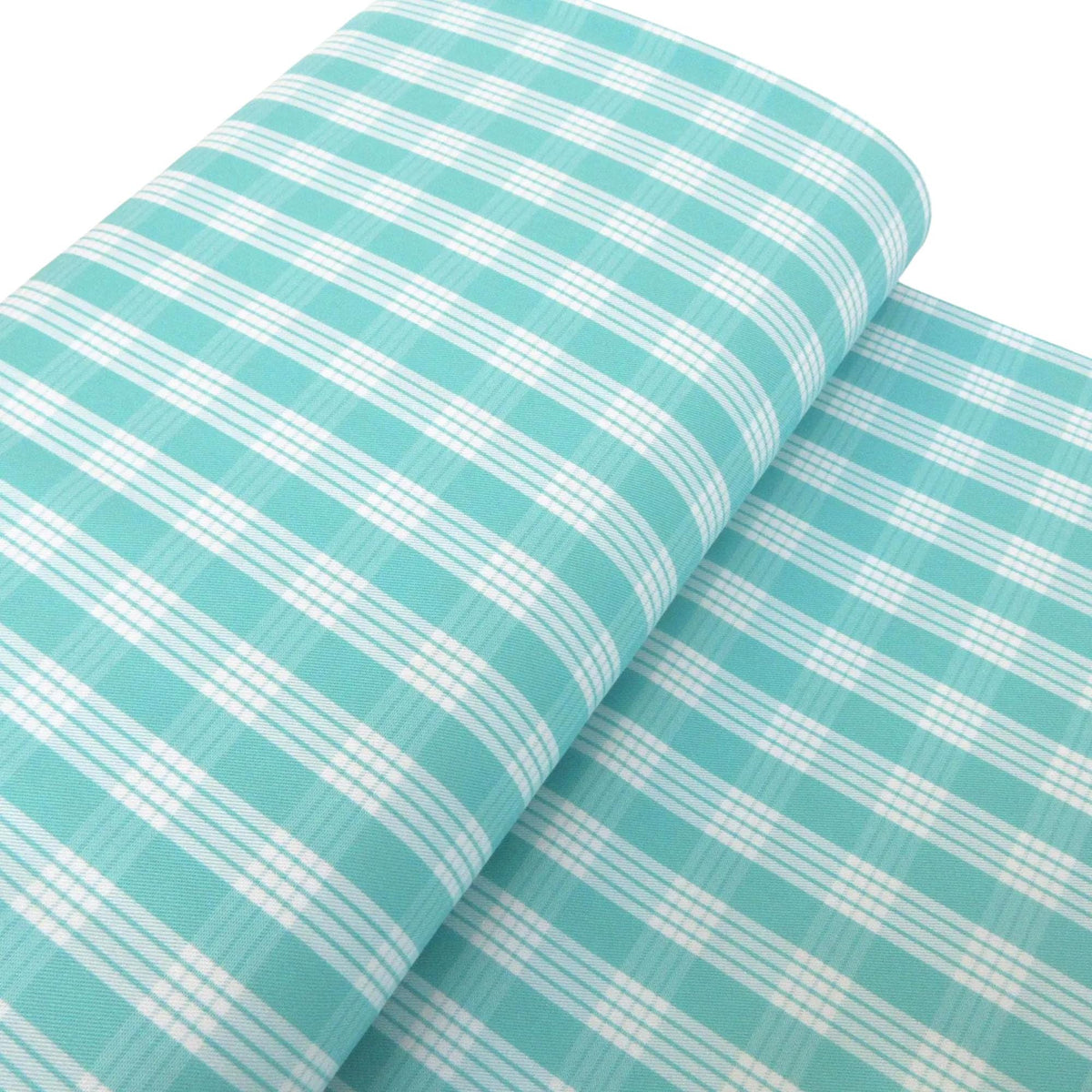 Fabric, Aqua Yarn Dyed Palaka Hawaiian Plaid, 100% Cotton Woven, By the Half or Full Yard