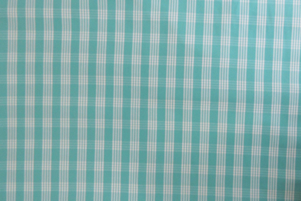 Fabric, Aqua Yarn Dyed Palaka Hawaiian Plaid, 100% Cotton Woven, By the Half or Full Yard