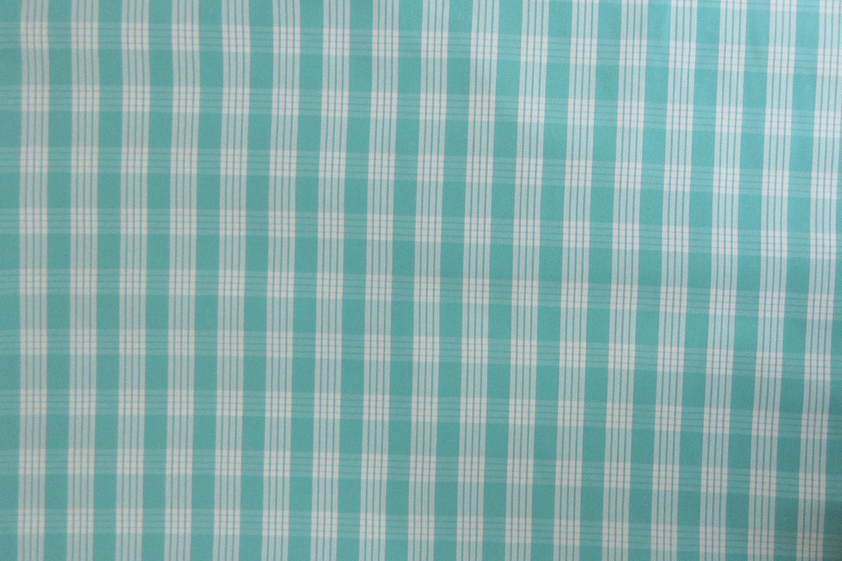 Fabric, Aqua Yarn Dyed Palaka Hawaiian Plaid, 100% Cotton Woven, By the Half or Full Yard