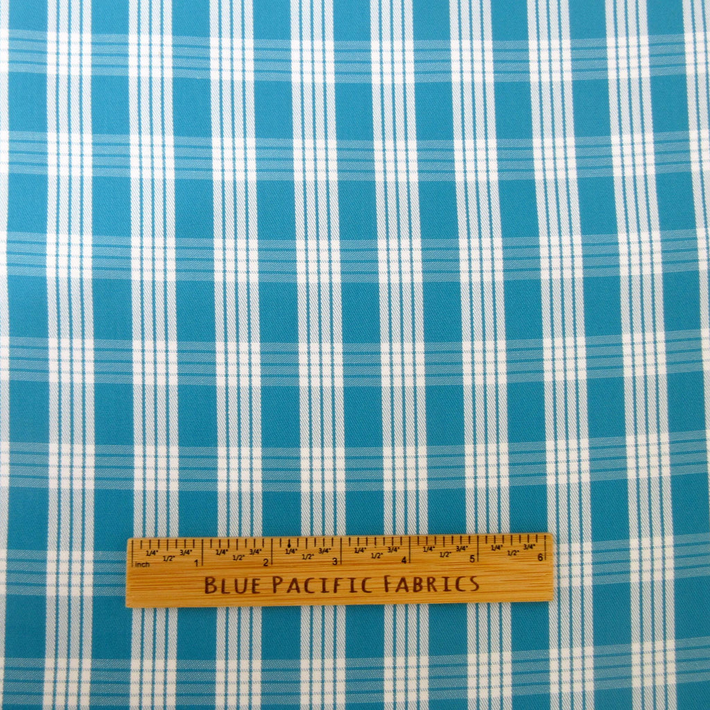 Fabric, Turquoise Yarn Dyed Palaka Hawaiian Plaid, 100% Cotton Woven, By the Half or Full Yard