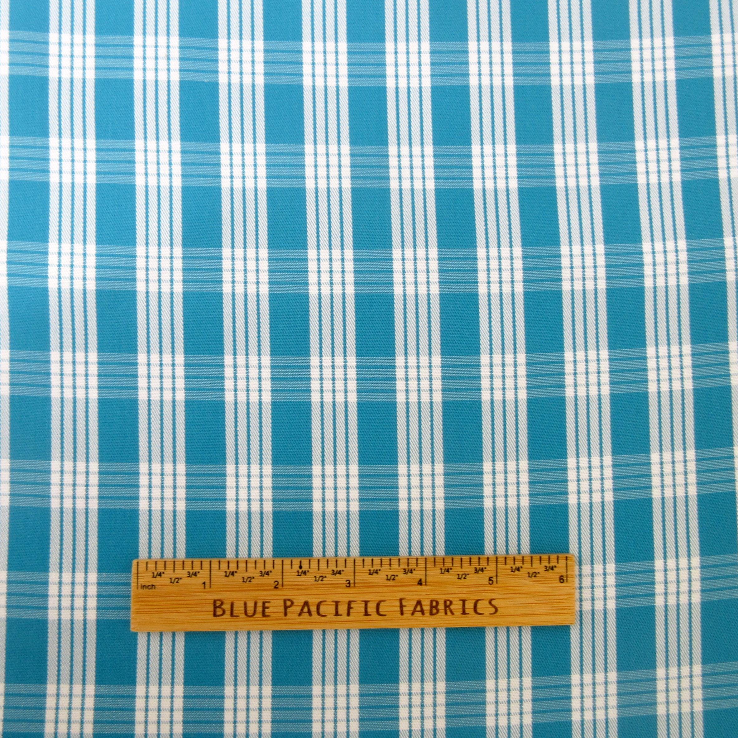 Fabric, Turquoise Yarn Dyed Palaka Hawaiian Plaid, 100% Cotton Woven, By the Half or Full Yard