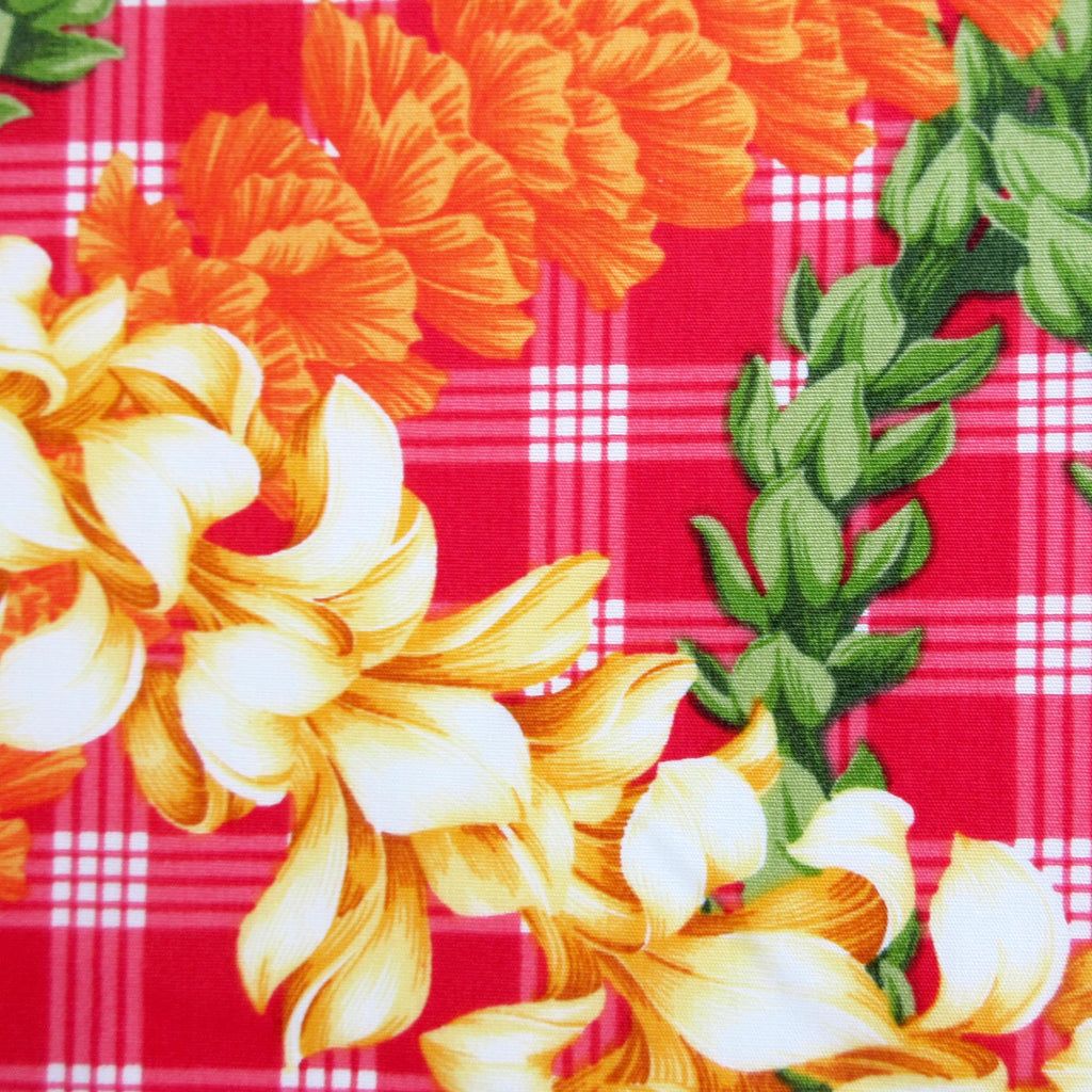 Hawaii Fabric, Island Palaka Leis on Red, By the Half or Full Yard