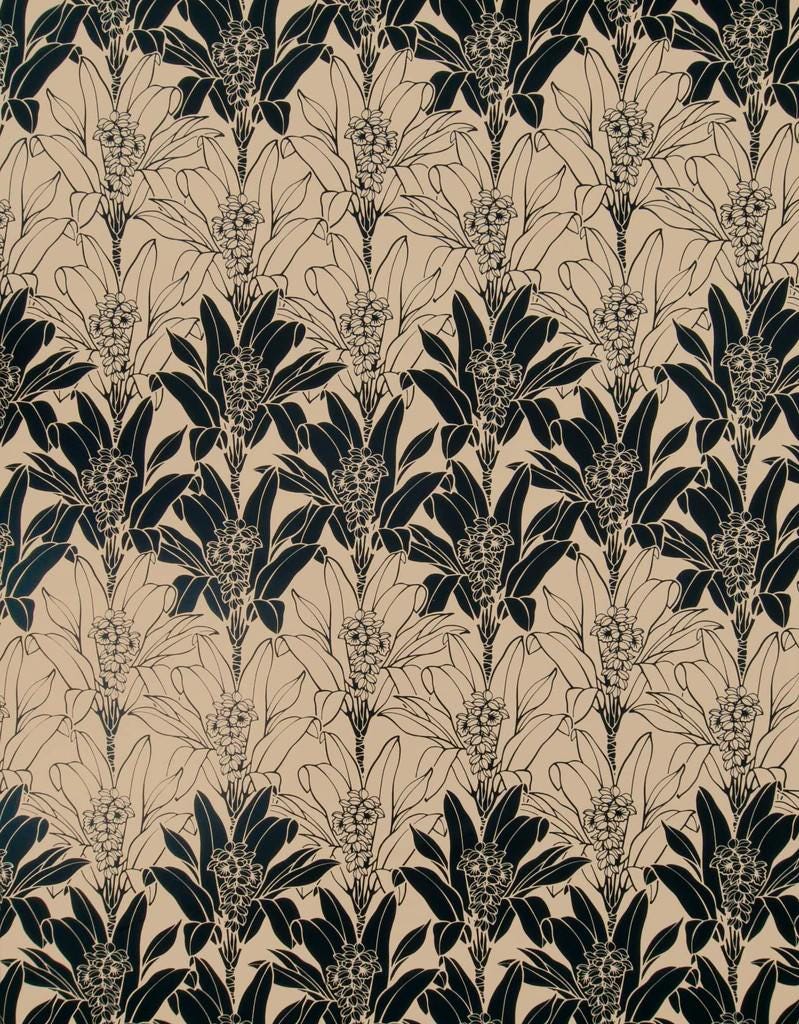 Tropical Fabric, Big Flowering Ginger Plants on Beige, Large Scale Print, By the Yard