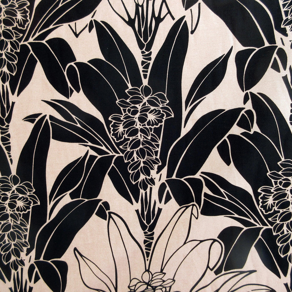 Tropical Fabric, Big Flowering Ginger Plants on Beige, Large Scale Print, By the Yard