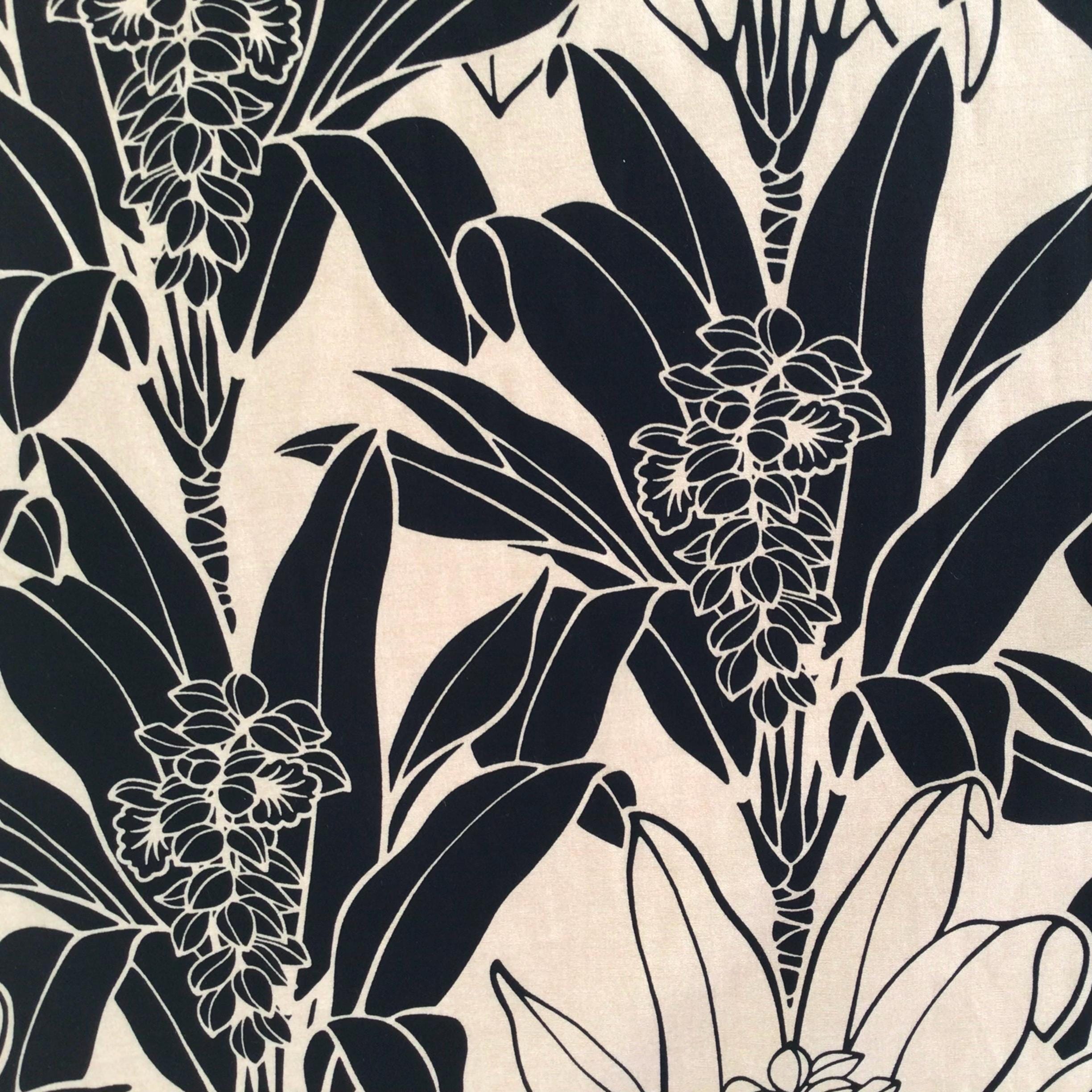 Tropical Fabric, Big Flowering Ginger Plants on Beige, Large Scale Print, By the Yard
