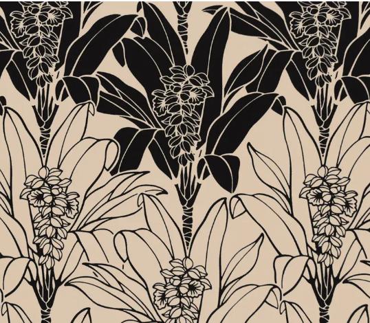Tropical Fabric, Big Flowering Ginger Plants on Beige, Large Scale Print, By the Yard