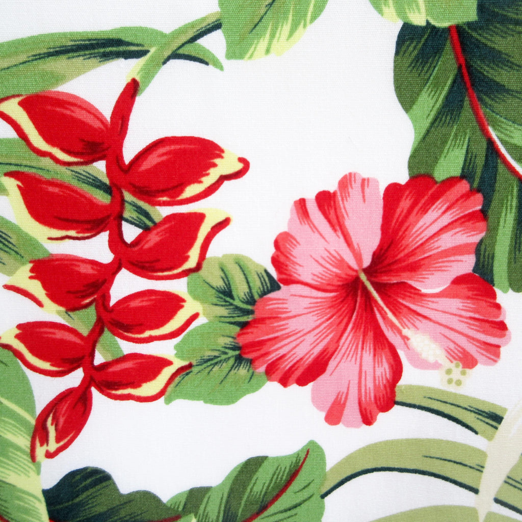 Hibiscus Fabric, Hawaii Heliconia Floral on White, Smaller Scale, By the Half or Full Yard