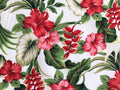 Hibiscus Fabric, Hawaii Heliconia Floral on White, Smaller Scale, By the Half or Full Yard