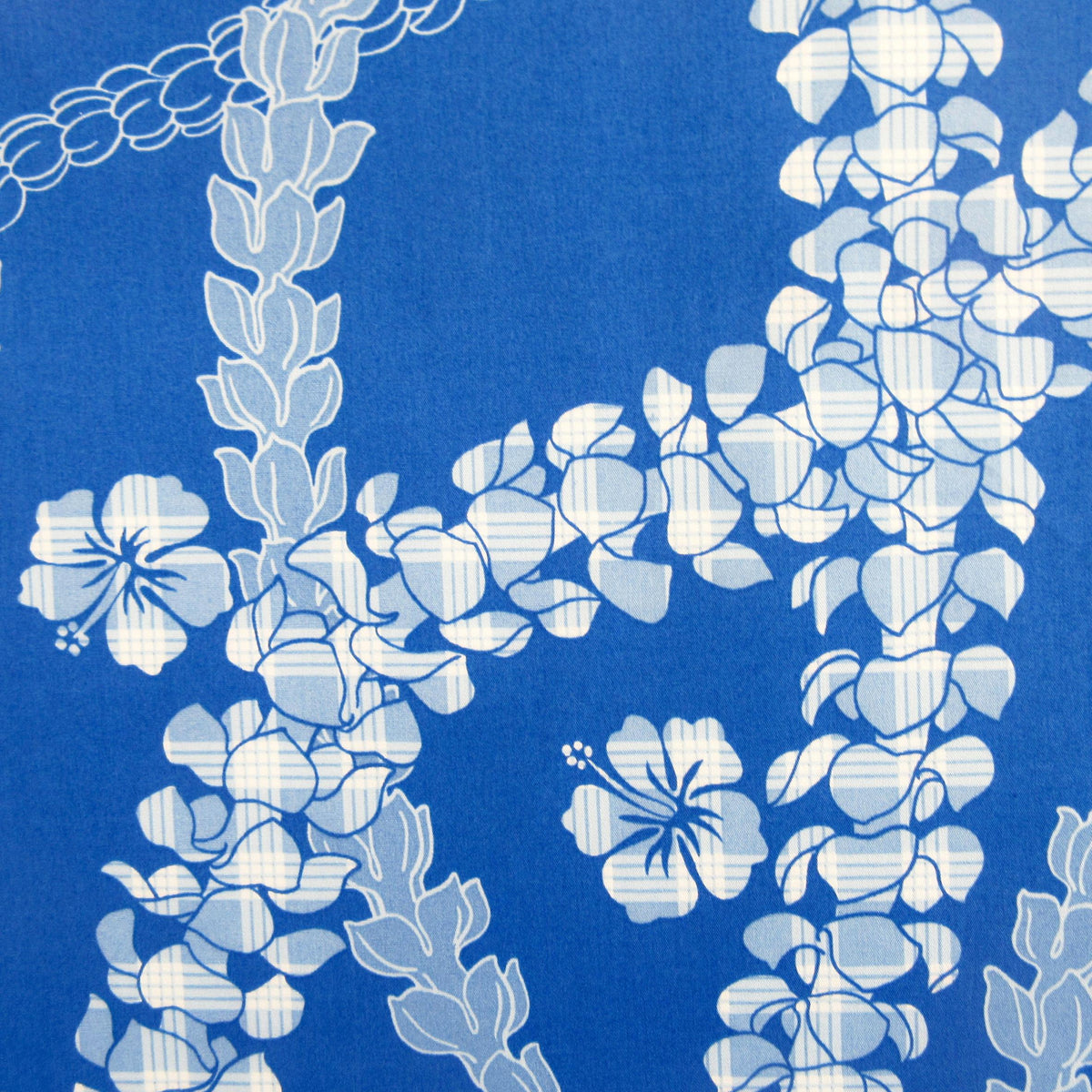 Hawaii Fabric, Paradise Palaka Leis on Blue, By the Half or Full Yard