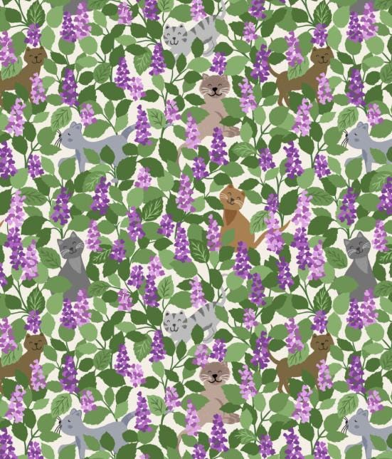 Cat Fabric, The Purrfect Book Club by Lewis and Irene, Catnip Multi, By the Half or Full Yard