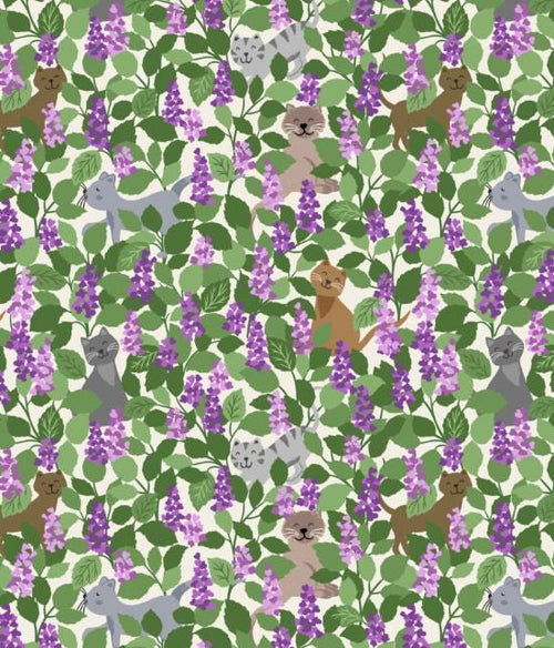Cat Fabric, The Purrfect Book Club by Lewis and Irene, Catnip Multi, By the Half or Full Yard
