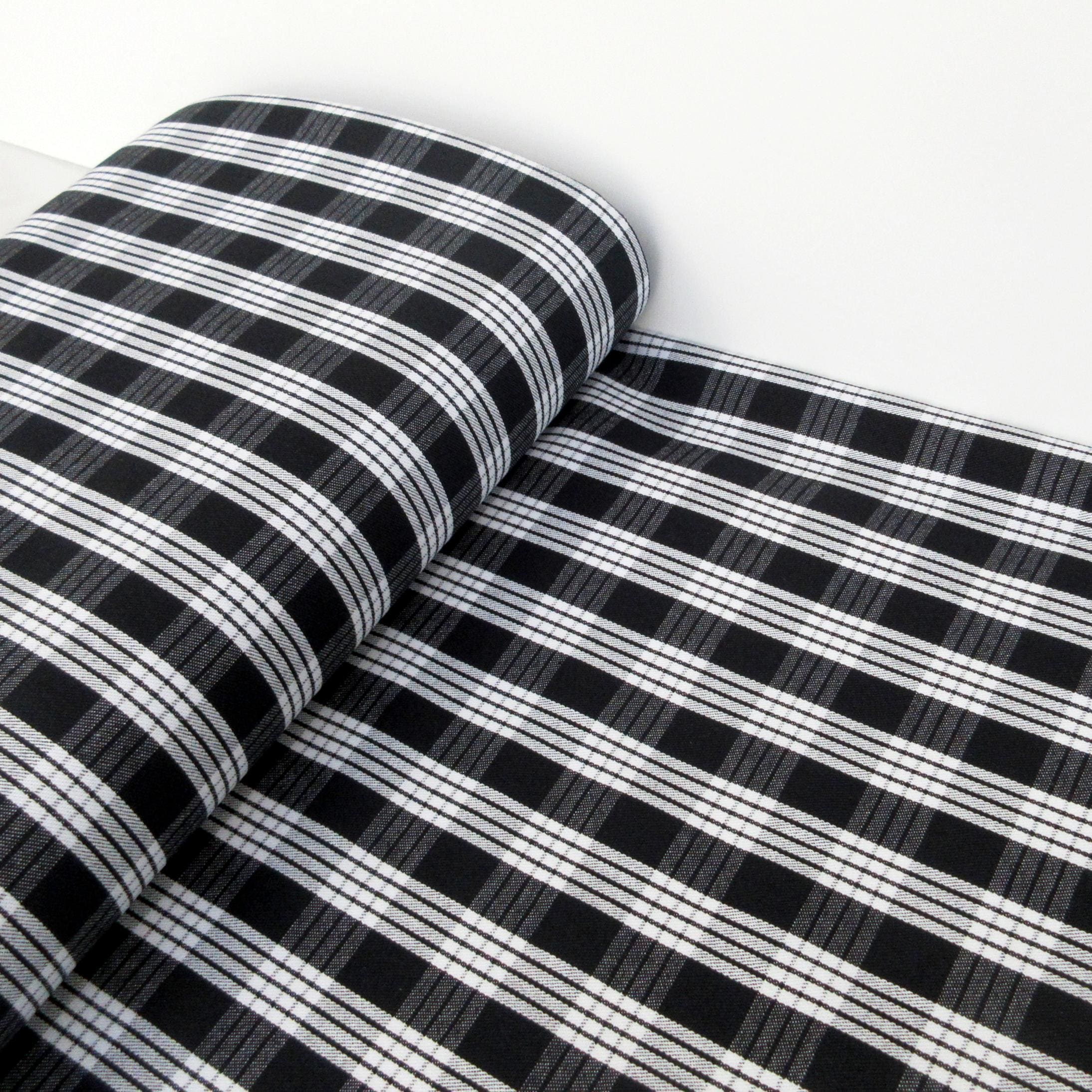 Fabric, Black Yarn Dyed Palaka Hawaiian Plaid, 100% Cotton Woven, By the Half and Full Yard