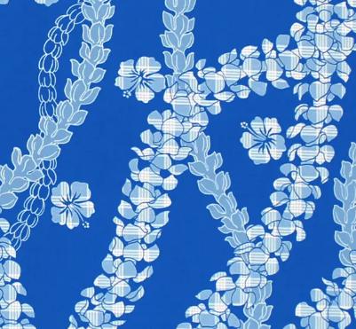 Hawaii Fabric, Paradise Palaka Leis on Blue, By the Half or Full Yard