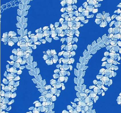 Hawaii Fabric, Paradise Palaka Leis on Blue, By the Half or Full Yard