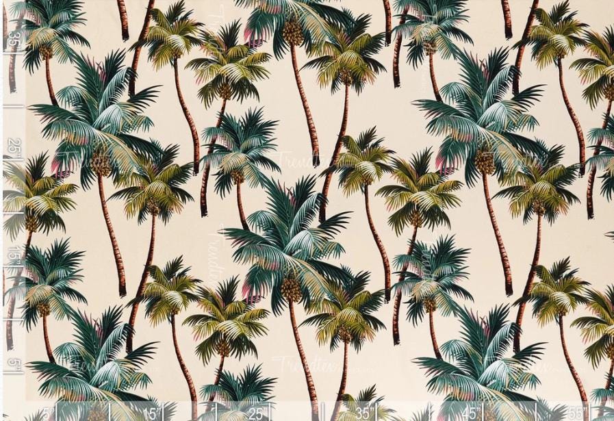 BARKCLOTH Fabric, Palm Trees on Natural, Large Scale Hawaii Tropical, By the Yard