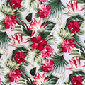 Fabric, Small Red Hibiscus Garden on  Cream, Tropical Hawaii, By the Half or Full Yard