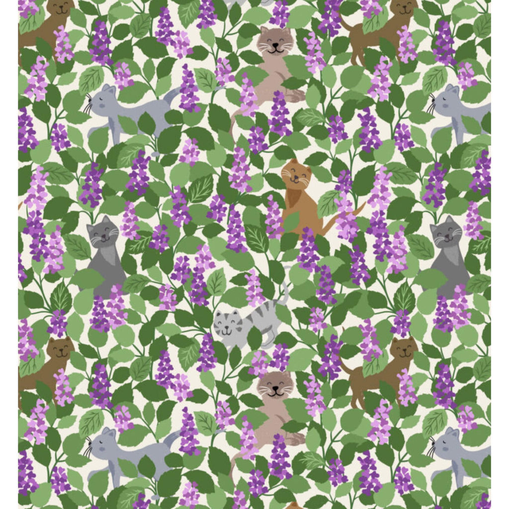 Cat Fabric, The Purrfect Book Club by Lewis and Irene, Catnip Multi, By the Half or Full Yard