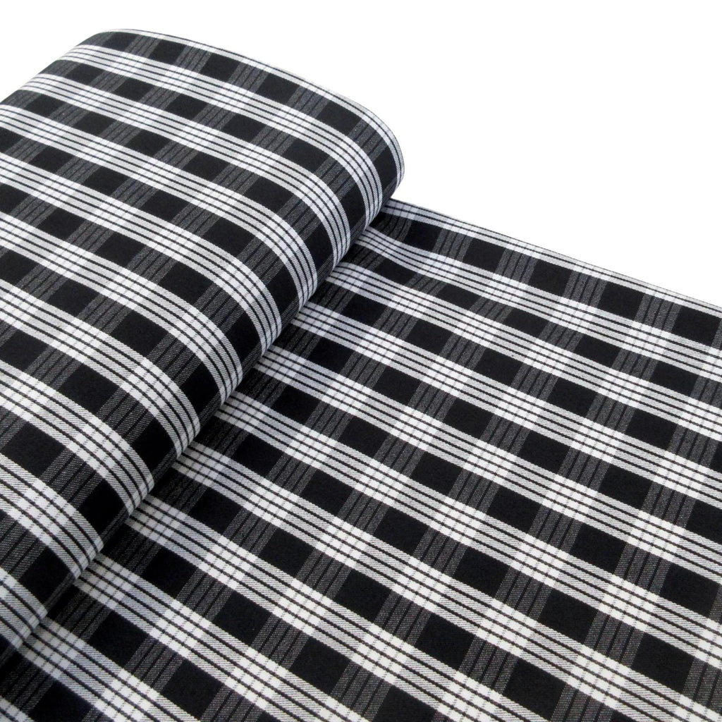 Fabric, Black Yarn Dyed Palaka Hawaiian Plaid, 100% Cotton Woven, By the Half and Full Yard