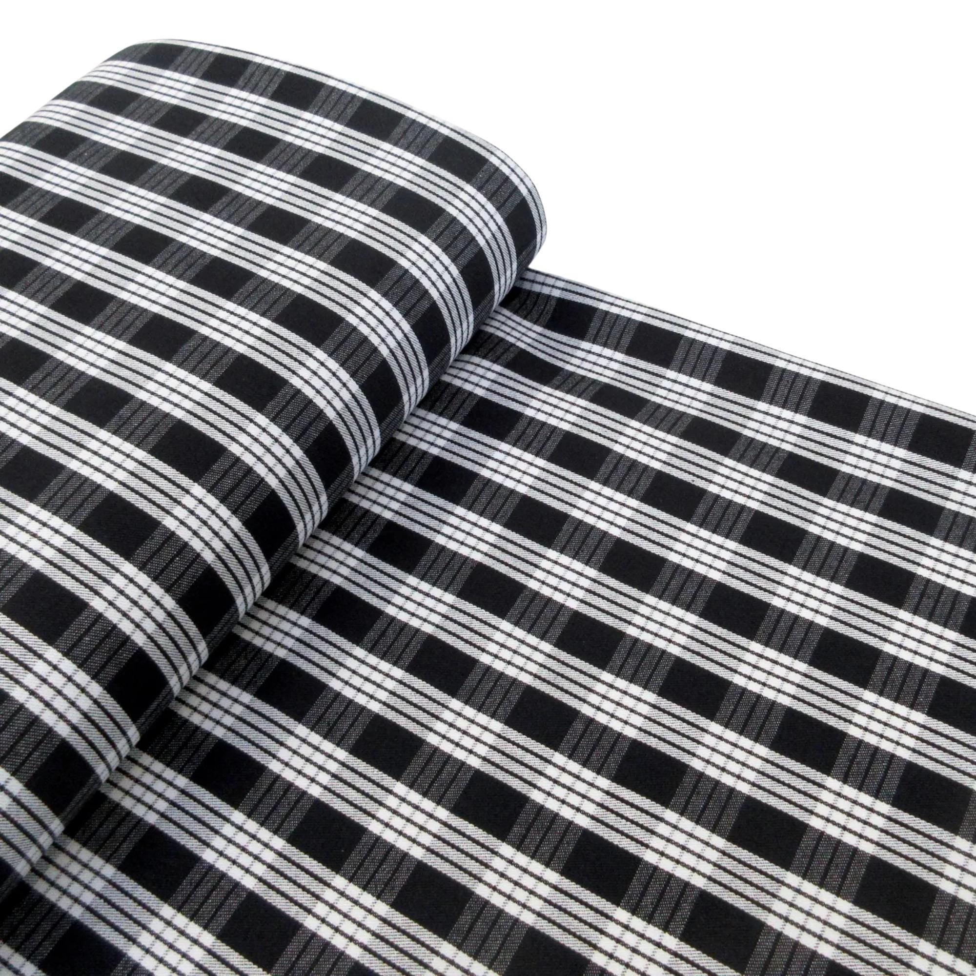 Fabric, Black Yarn Dyed Palaka Hawaiian Plaid, 100% Cotton Woven, By the Half and Full Yard
