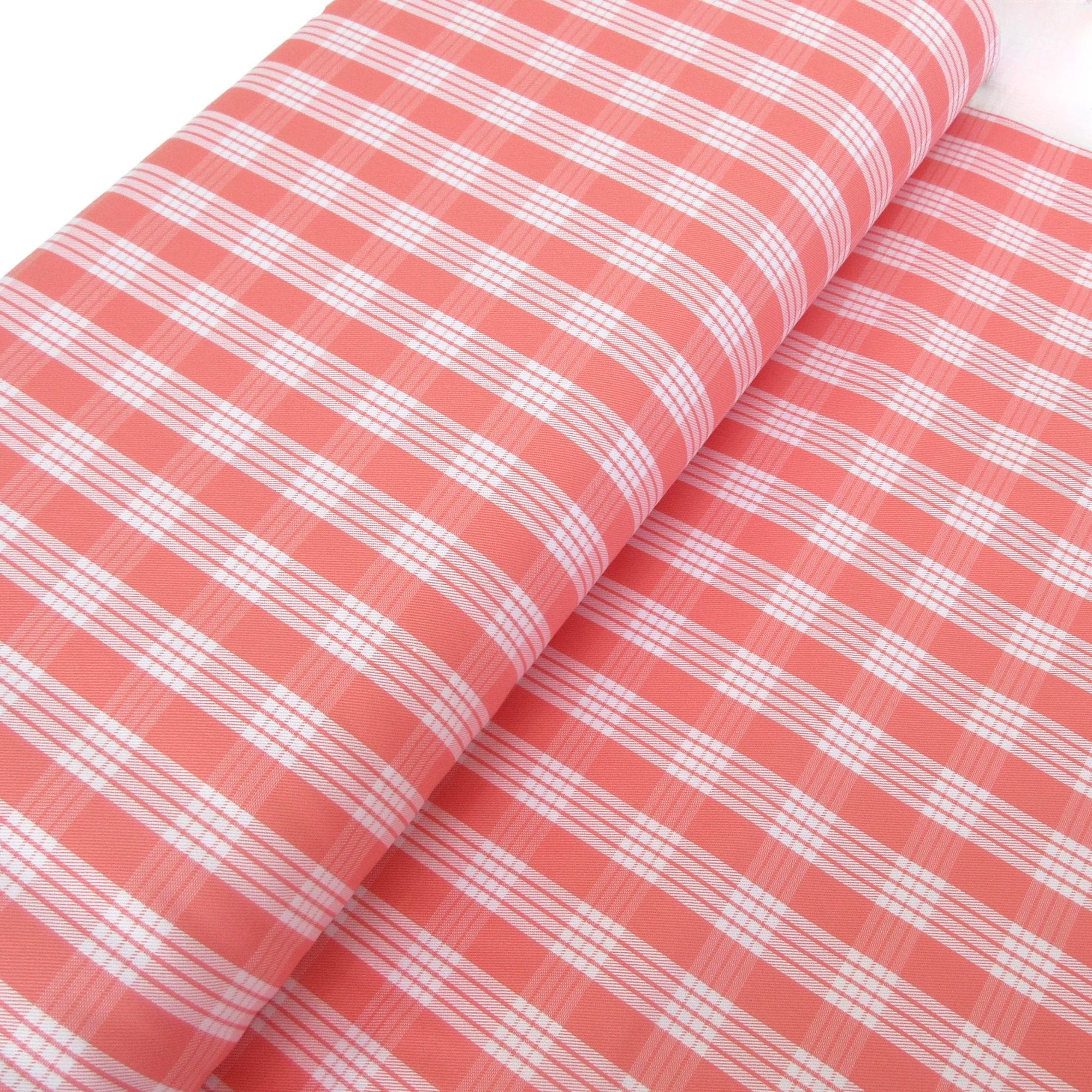 Fabric, Guava Pink Yarn Dyed Palaka Hawaiian Plaid, 100% Cotton Woven, By the Half or Full Yard