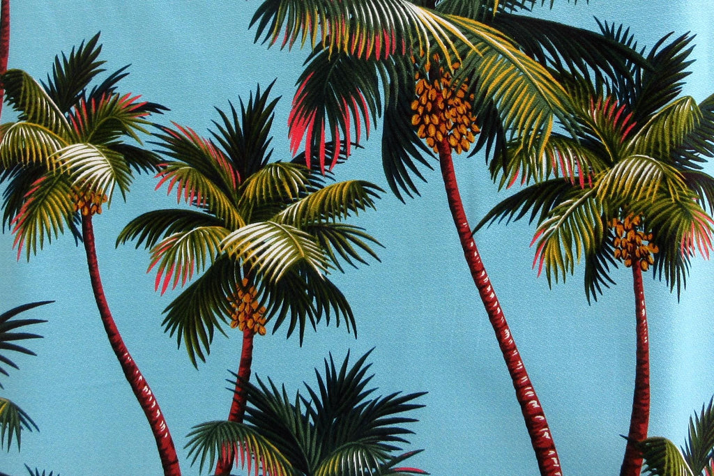 BARKCLOTH Fabric, Palm Trees on Blue, Large Scale Hawaii Tropical, By the Yard